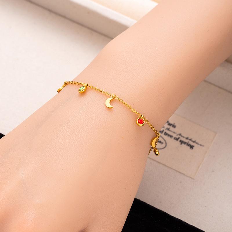 Stainless Steel Four-Leaf Clover Love Star Moon Zircon Bracelet Creative Niche Titanium Steel Pendant Bracelet Women'S Jewelry