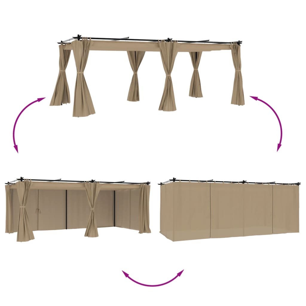 Vidaxl Garden Gazebo With Curtains, Taupe Color, 6X3 M, Steel
