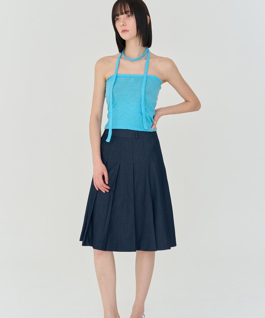 THEFRHT Slit Pleated Midi Skirt (Navy)