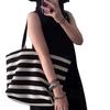 Black and White Striped Tote Bag 2025 Woven Large Capacity Single Shoulder Women's Bag Lazy Style Lightweight Vacation Bag Shopping Bag for Women