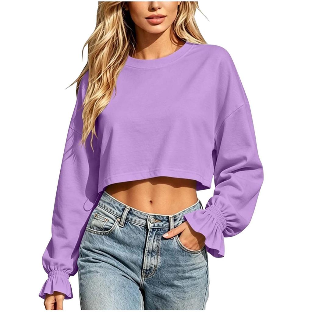 Women's Oversized Cropped Neck Sweatshirt for Casual Daily Wear