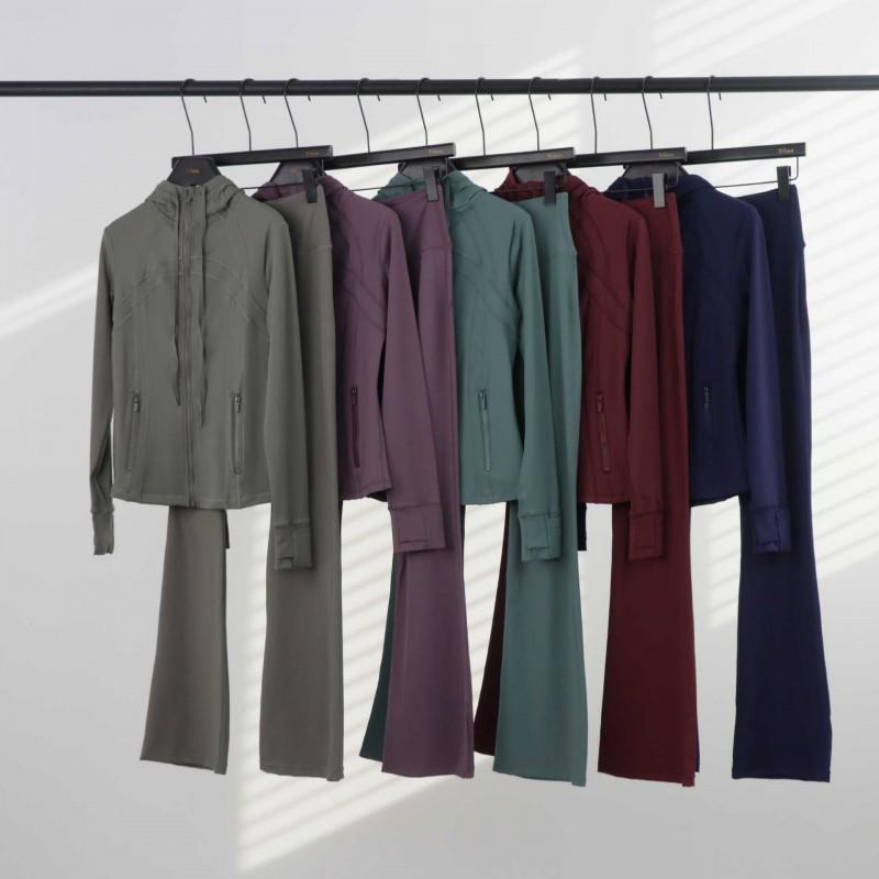 LU Womens Hooded Jacket Flared Pants Set Define Slim Fit Yoga Activewear
