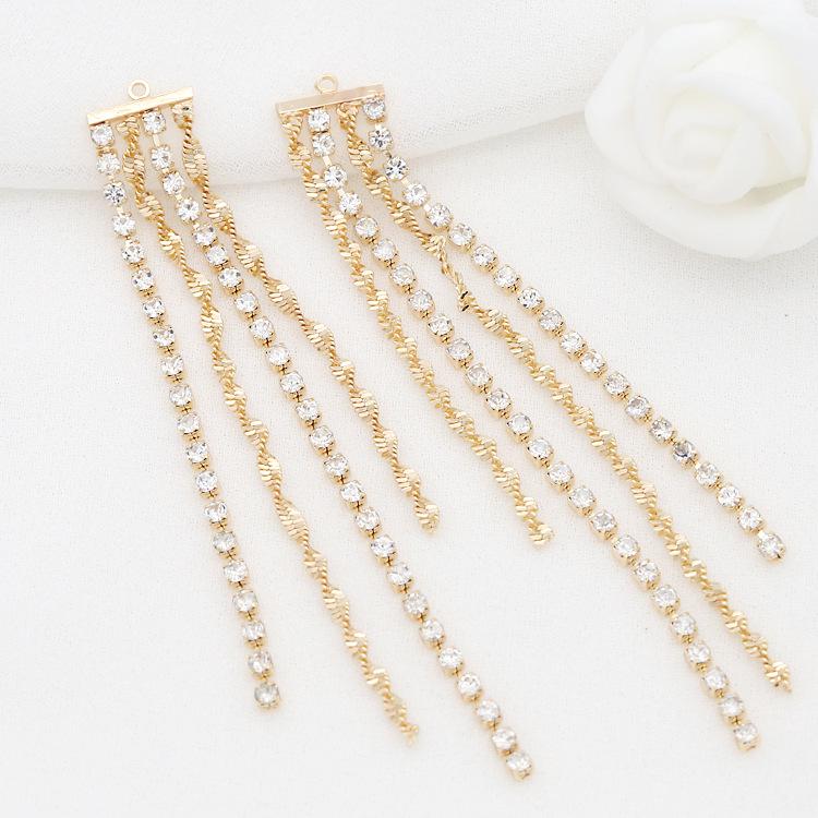 

Korean-Style Handmade Zircon Tassel Earrings - DIY Jewelry Accessories 14k Gold