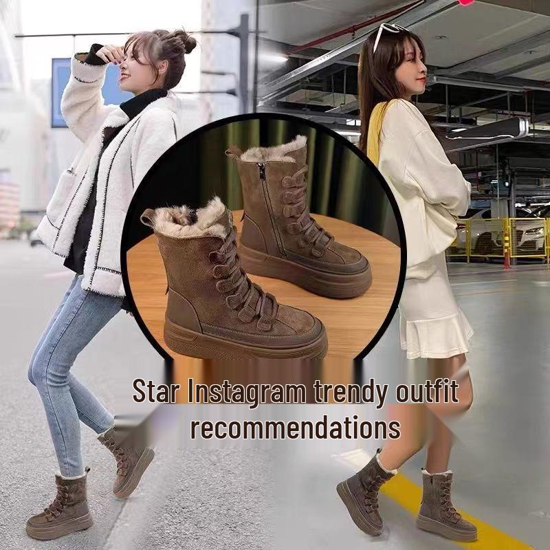 Women's Warm Mid-Calf Thick-Soled Snow Boots with Fur Lining