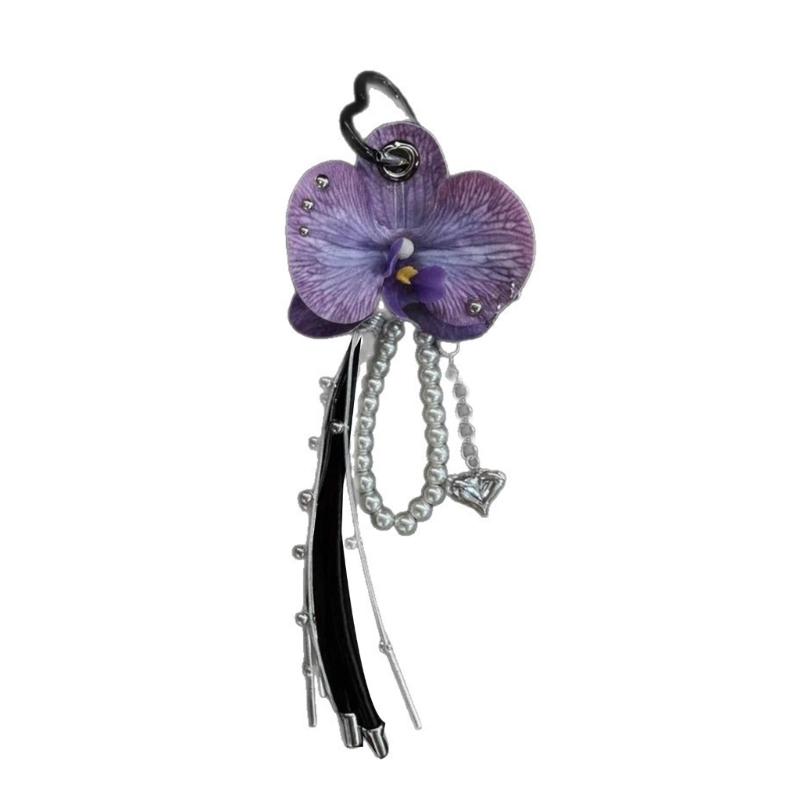 

Stylish Flower Fringed Keychain With Beaded Fringe For Bags Backpacks And Keys Plastic Resin Decorative Accessory фиолетовый