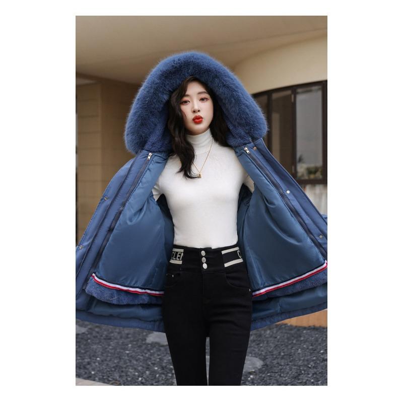 Fleece Thickened Coat Women's New Winter Waist Medium and Long Casual Hooded Parker Cotton Clothes Women