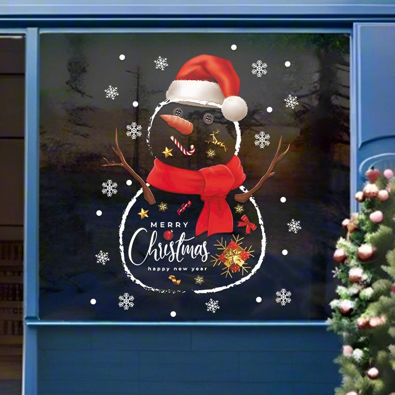 

Рождественская праздничная атмосфера, декоративные наклейки на окна, наклейки на стекло, наклейки с мультяшным снеговиком, статические декоративные наклейки