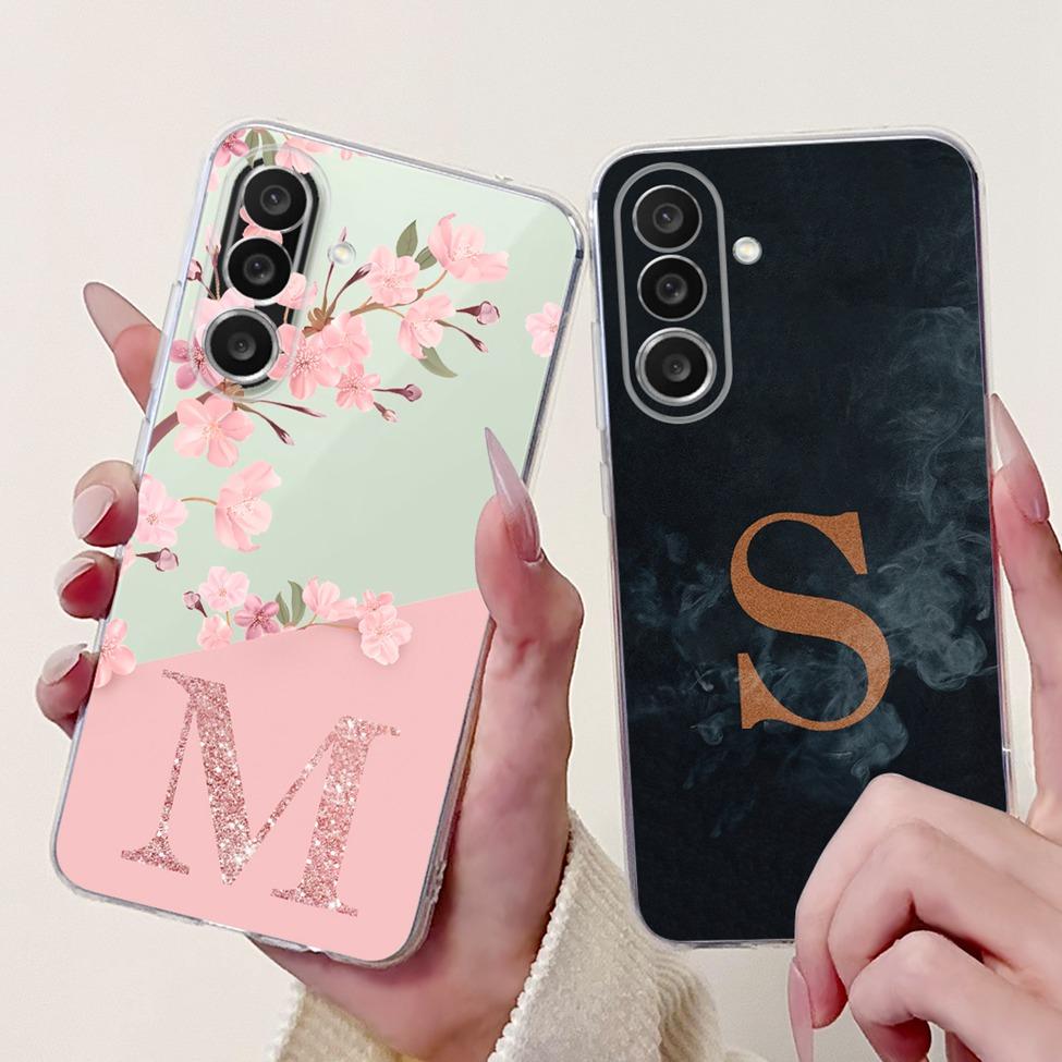 For Samsung M56 Case SM-M566B Clear Fashion A-Z Letters Luxury Flowers Crown Soft TPU Bumper For Samsung Galaxy M56 Back Cover