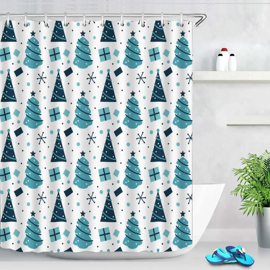 Christmas Cookies Bathroom Curtain Christmas Gift Shower Curtain Bathroom Waterproof Fabric New Year Holiday Decoration Hooks