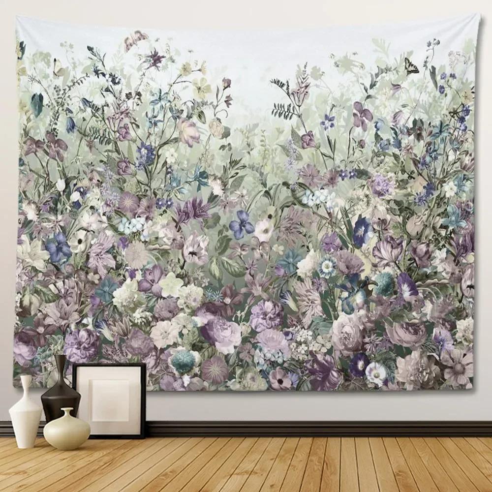 Retro European Style Floral Plant Theme Wall Hanging Bedroom Decorative Wall Tapestry Home Room Living Room Decoration