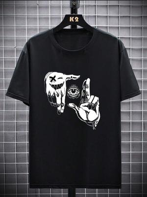 Unisex's Casual Hands & Eye Print Short Sleeve T-Shirt