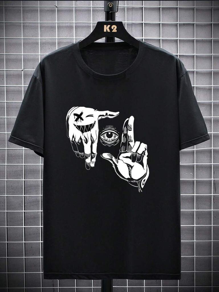 Unisex's Casual Hands & Eye Print Short Sleeve T-Shirt