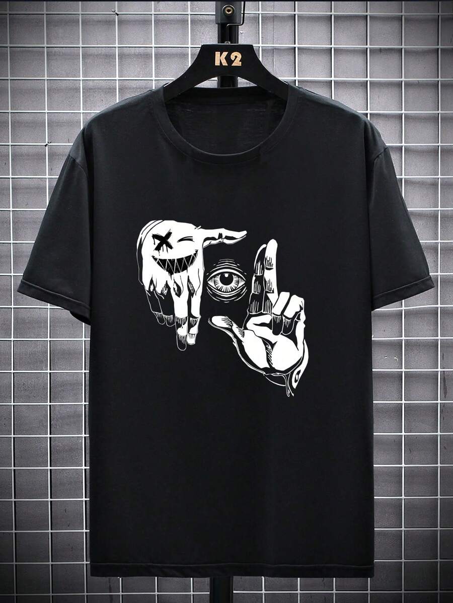 

Unisex s Casual Hands & Eye Print Short Sleeve T-Shirt L