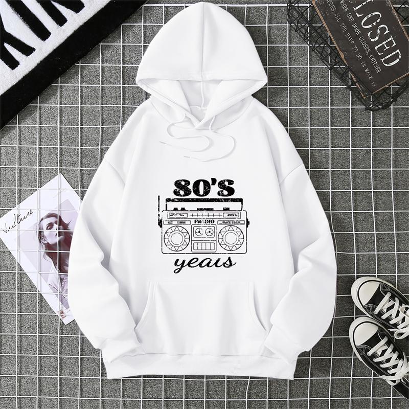 Radio Pattern Hoodie Womens Oversized Hoodie Fleece Vintage Tracksuit Fashion Long Sleeve Hip Hop Hooded Sweatshirt