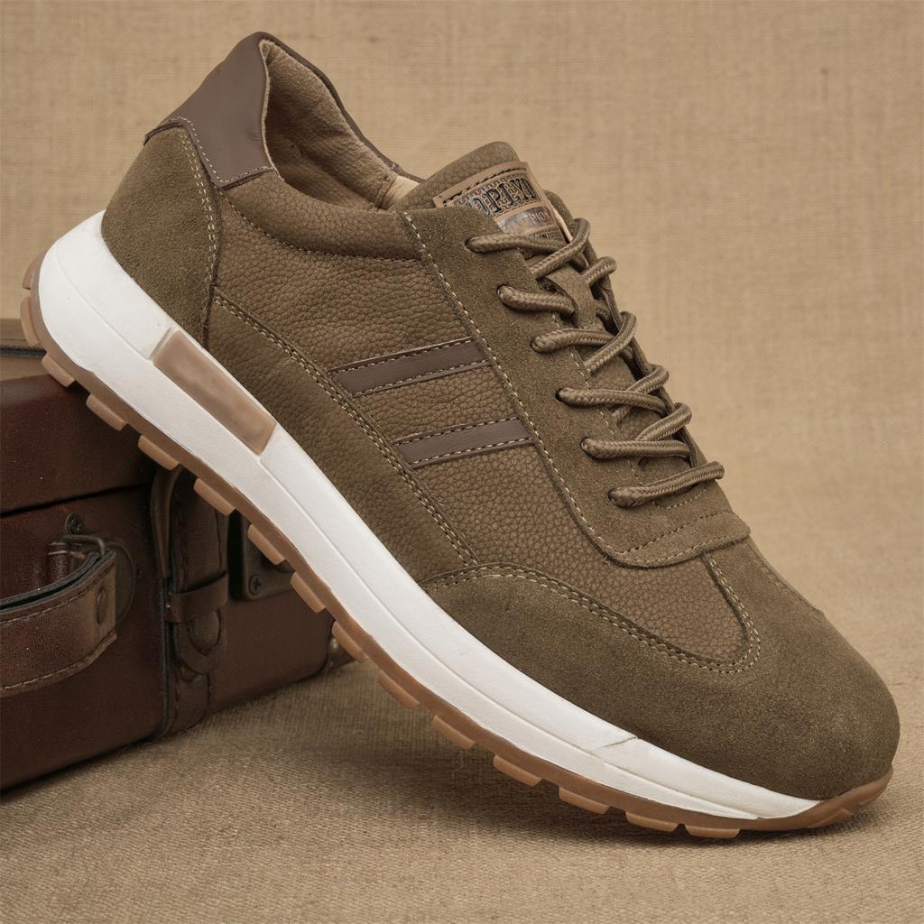 Men's Fashionable Casual Leather Shoes Retro Color Matching Trendy German Training Shoes Outdoor Hiking Top Layer Cowhide Running Shoes