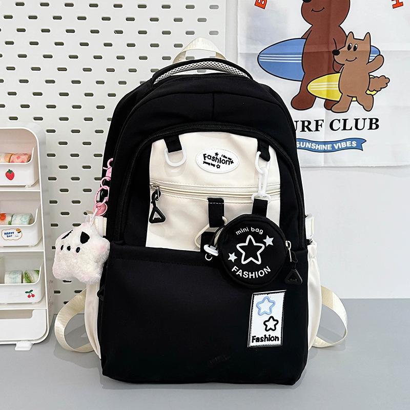 Cute girl contrasting color mini backpack female dopamine star trumpet backpack junior high school bag