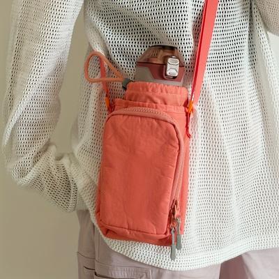 Adjustable Strap Nylon Crossbody Bag with Bottle and Phone Pocket, Zipper Closure - Available In Orange, Light Green, Light Blue, Gray, Black