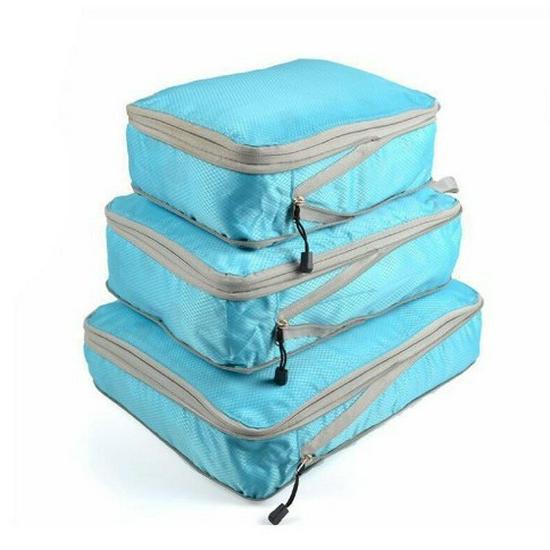 Three-Piece Travel Compression Bag Set: Digital Wash Kit, Makeup Organizer, Clothes & Shoes Storage