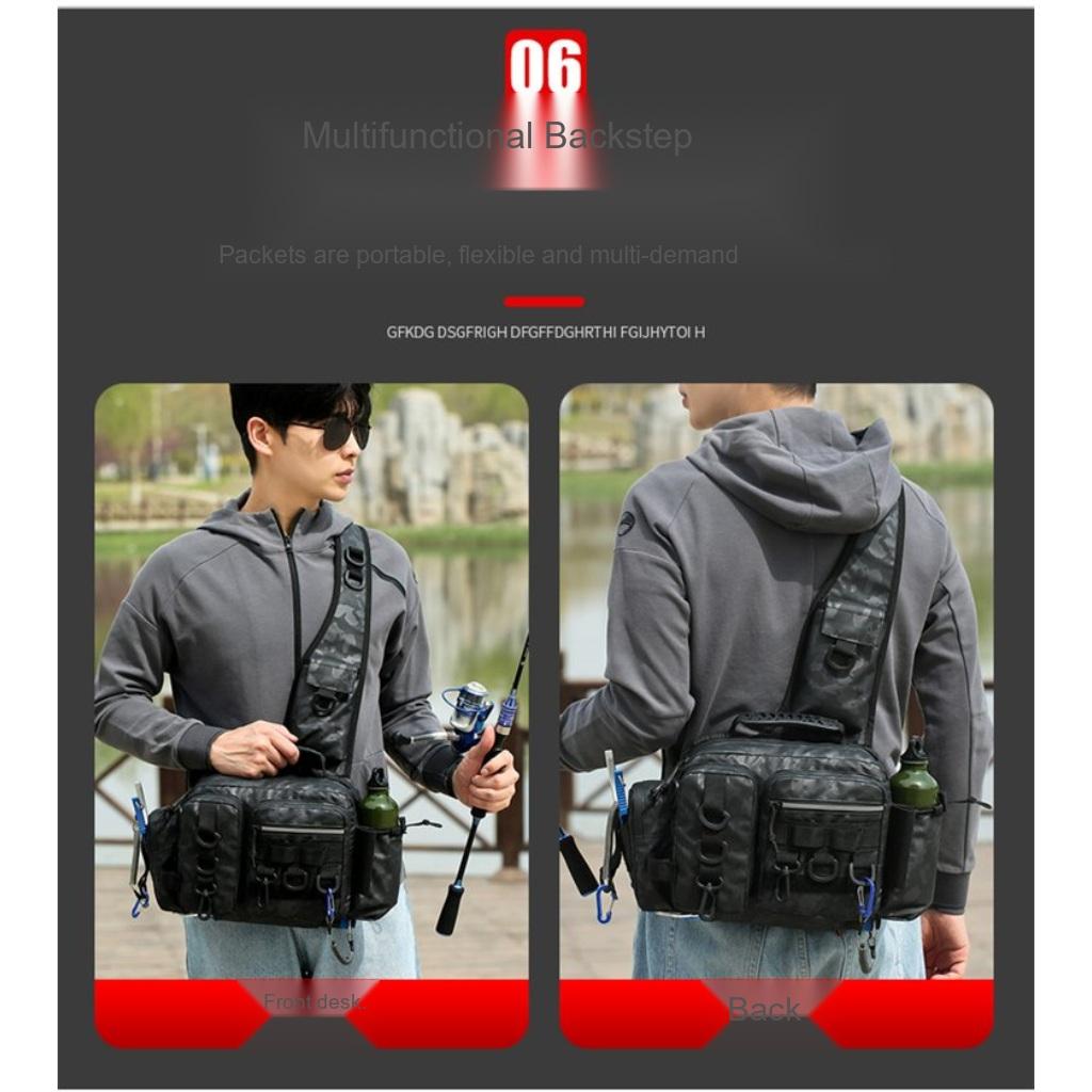 Crossbody Bag Unisex Nylon Multi Pocket Lightweight for Outdoor Fishing
