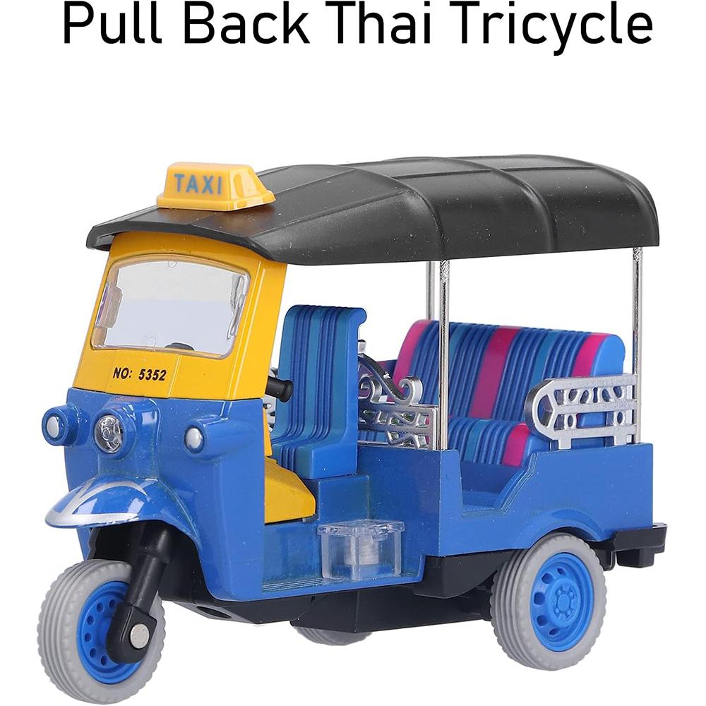 Tirare indietro il triciclo tailandese, giocattolo modello di auto Tuk Tuk TAXI in lega ad alta simulazione per regali per bambini