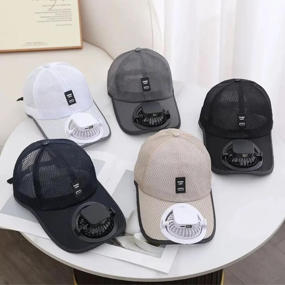 Solar Powered Cooling Cap with Fan Summer Breathable Mesh Sun Visor Hat Sun Protection Outdoor Hat USB Rechargeable Cooling Cap
