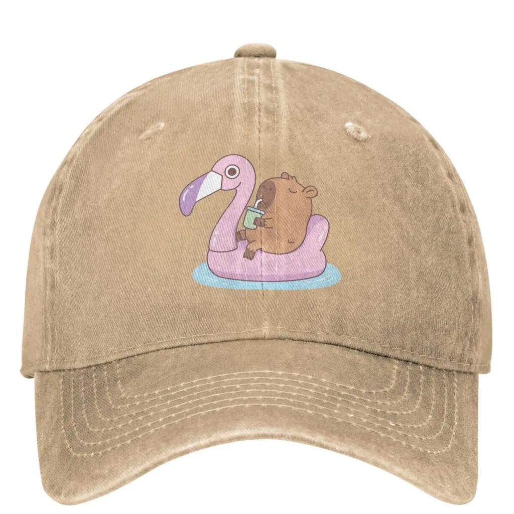 Cute Capybara Baseball Cap For Unisex Men Pink Flamingo Pool Float Casual Trucker Dad Hat Sun Visors Outdoor Sport Baseball Caps