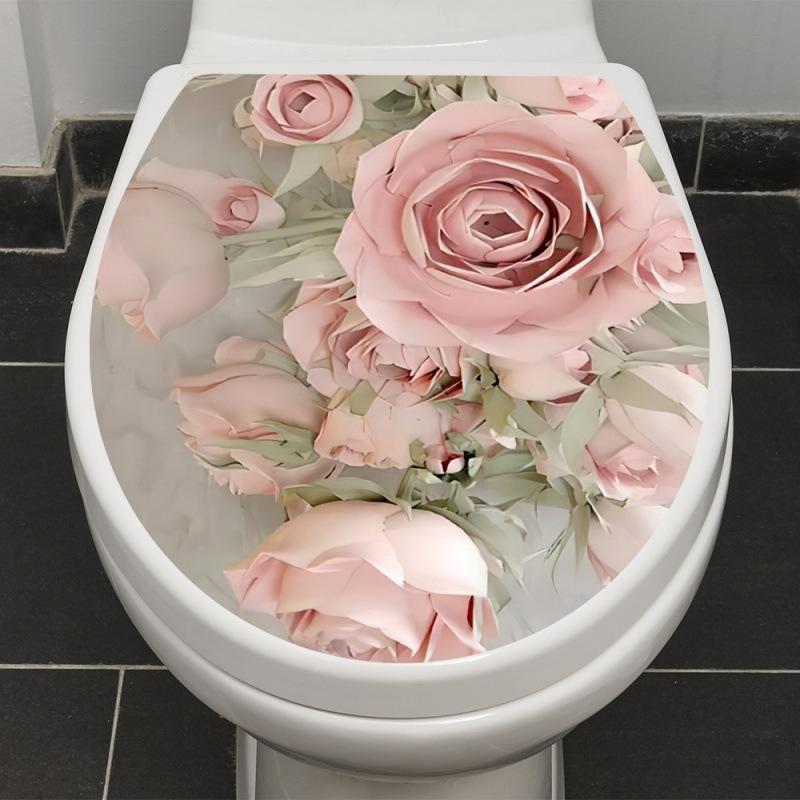 Rose Pattern Toilet Seat Decal Waterproof Self-Adhesive No Trace Creative Sticker for Bathroom Aesthetic Decor