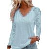 Women Casual V Neck Lace Patchwork Hollow Out Long Sleeve Blouse Lightweight Breathable Top for Everyday Wear
