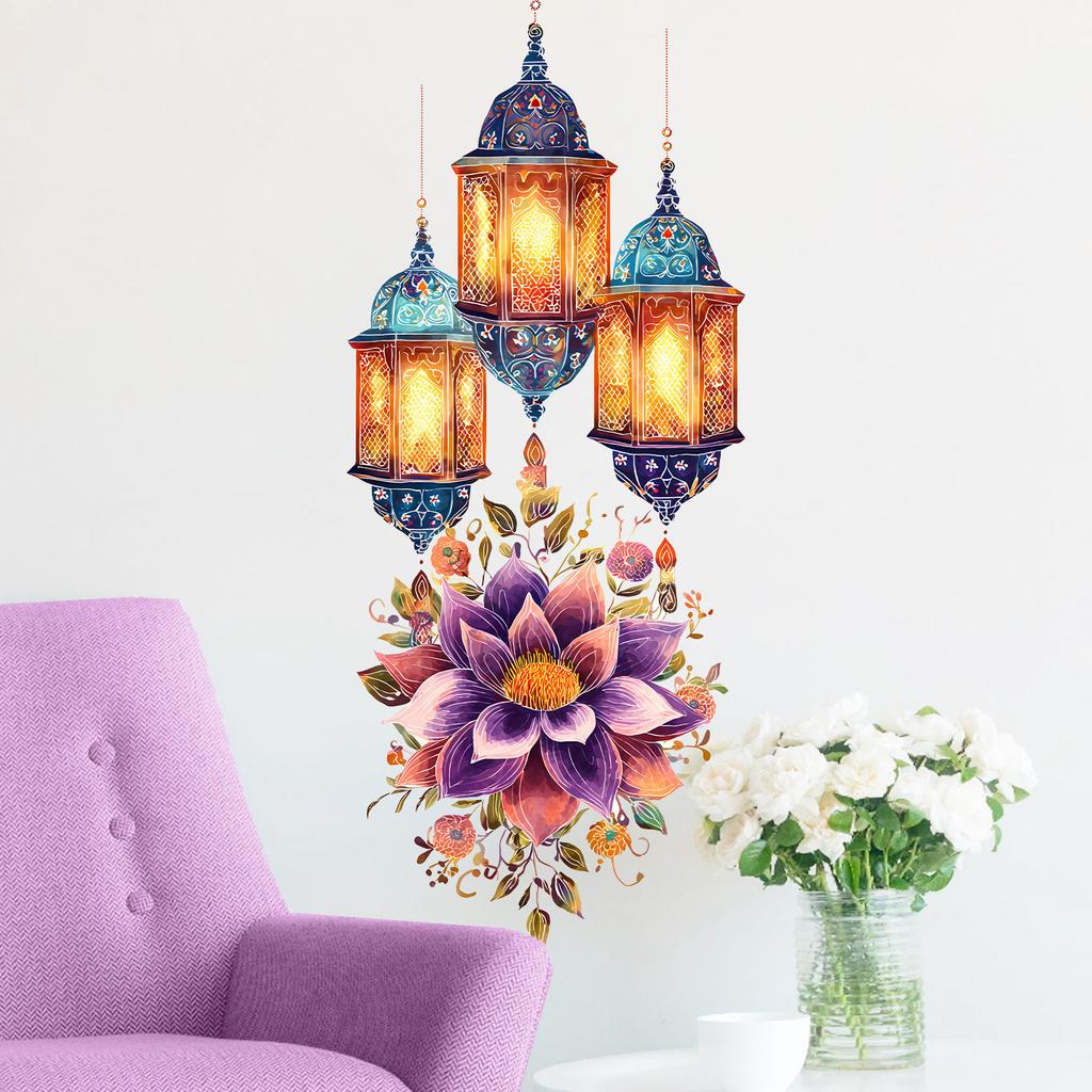 Lotus Mandala with Vintage Stars and Moon Wall Sticker Self-Adhesive Removable for Bedroom Living Room Entryway Home Decor