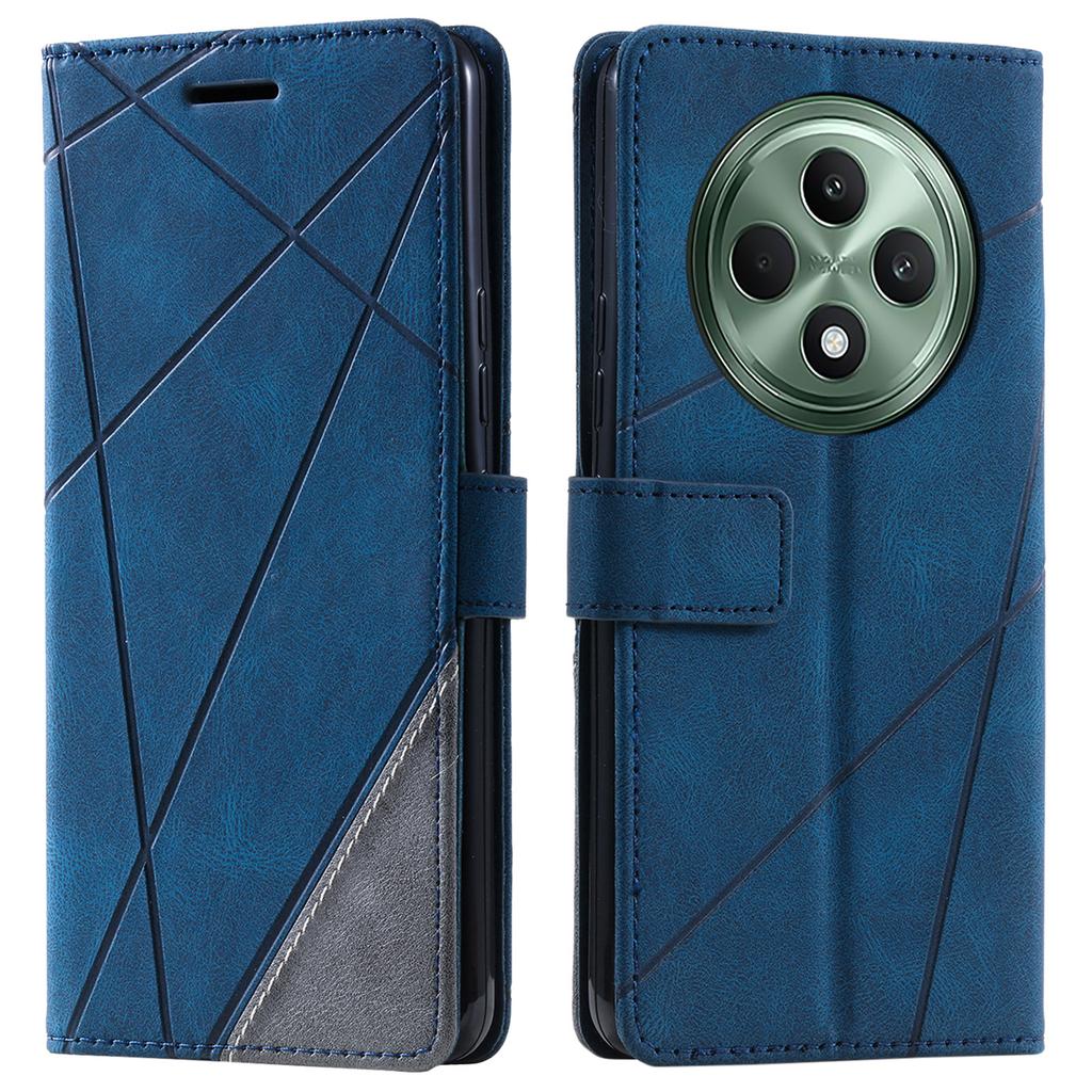 For Oppo Reno12 F 4G Case Imprinted Lines PU Leather Splicing Wallet Phone Cover