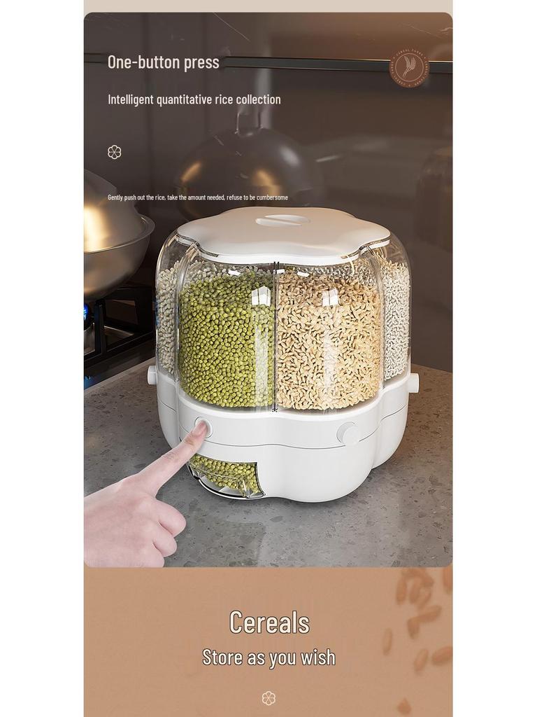 Rotating Rice Storage Bin: Insect & Moisture-Proof, Sealed Divided Grain Canister for Household Use