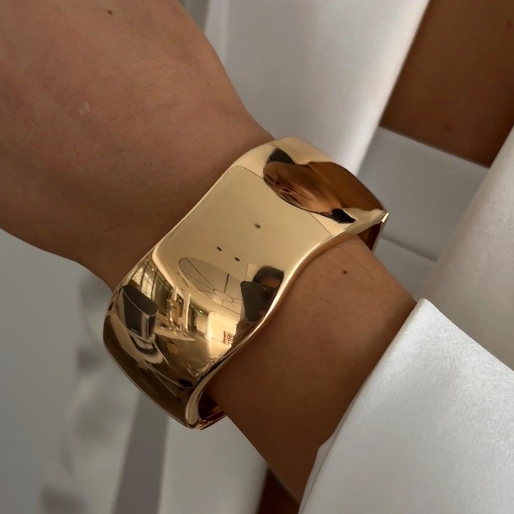 IngeSight.Z Exaggerated Irregular Heavy Metal Wide Bangle for Women Personality Trend Leaves Opening Bracelet Punk Party Jewelry