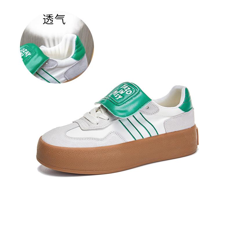 Leather flip-top German training shoes women's 2025 autumn new thick-soled heightening sports shoes casual versatile color matching Forrest Gump shoes