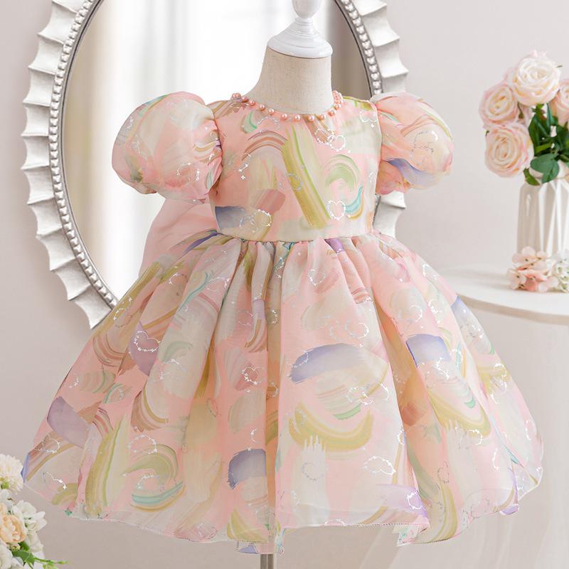 2025 Summer Princess Puff Sleeve Bow Dress for Toddlers & Girls 80 cm
