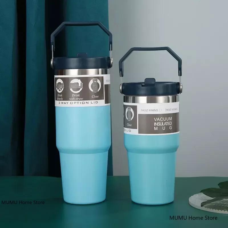 20oz/30oz Stainless Steel Thermos Mug With Straw Keeps Cold and Heat Thermal Mug Tumbler Outdoor Sports Thermal Water Bottle