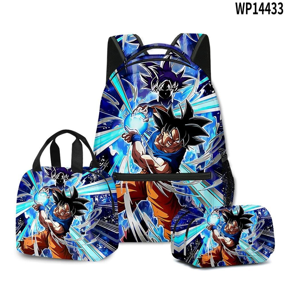 3D Animation Wukong Dragon Ball Super Student School Bag Backpack Lunch Bag Pencil Bag Three-Piece Set