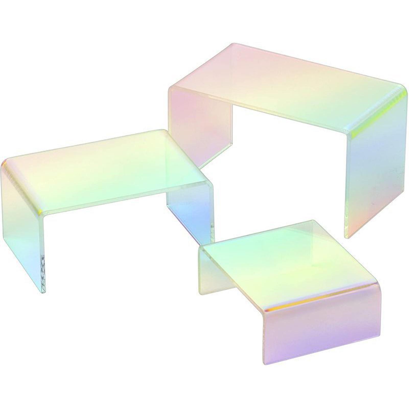 

3/6Pcs Acrylic Riser Display Shelf Rainbow Iridescent Countertop Desktop Acrylic Display For Decoration And Organization