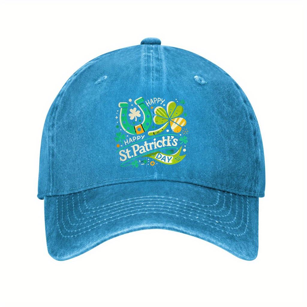 St Patricks Day Horseshoe Shamrock Baseball Cap Vintage Washed Adjustable Casual Hat for Adult Unisex