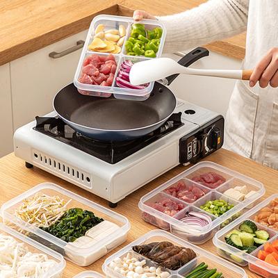 Fridge Food Preservation Box Transparent 4/6 Compartments Good Seal Leak-proof Divided Veggie Tray with Lid Reusable Food Storage Container