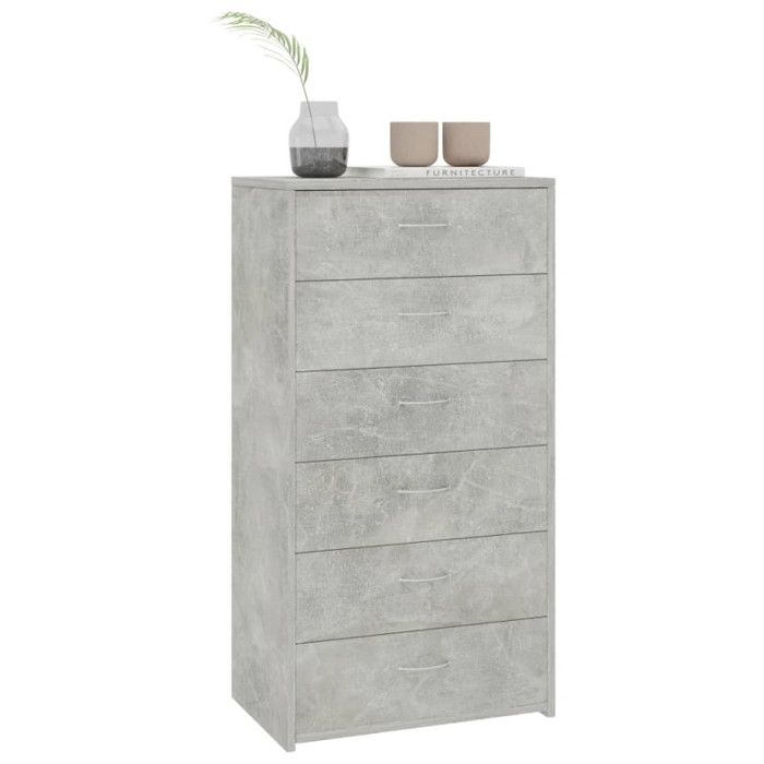 VidaXL Buffet with 6 Drawers Concrete Grey 50x34x96 Cm Chipboard