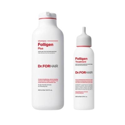 Dr.FORHAIR Folligen Plus Shampoo 500ml + Folligen Treatment 200ml – Hair Loss Symptom Relief, Volume Boosting, Scalp & Hair 3-in-1 Care Set