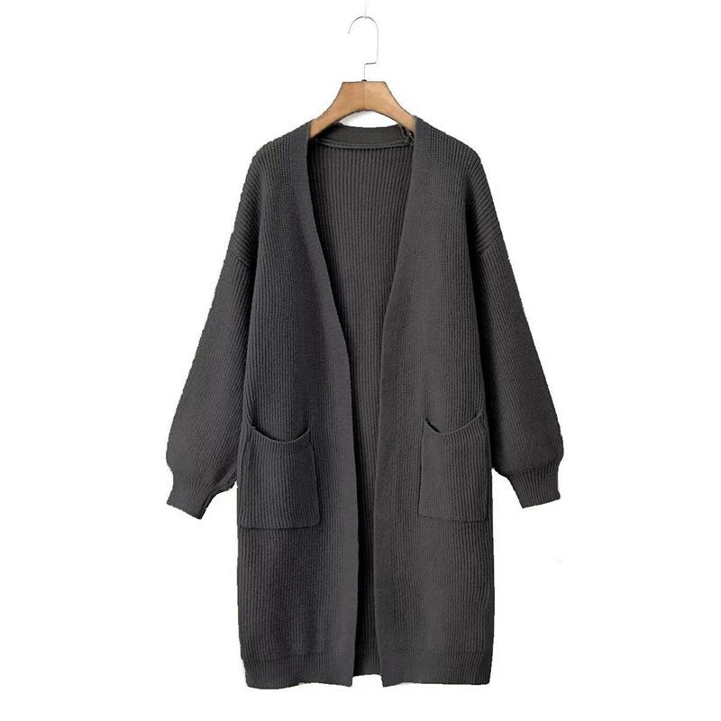 2025 Women's Solid Color Pocket Cardigan: Korean Style Knit Outerwear for Autumn/Winter