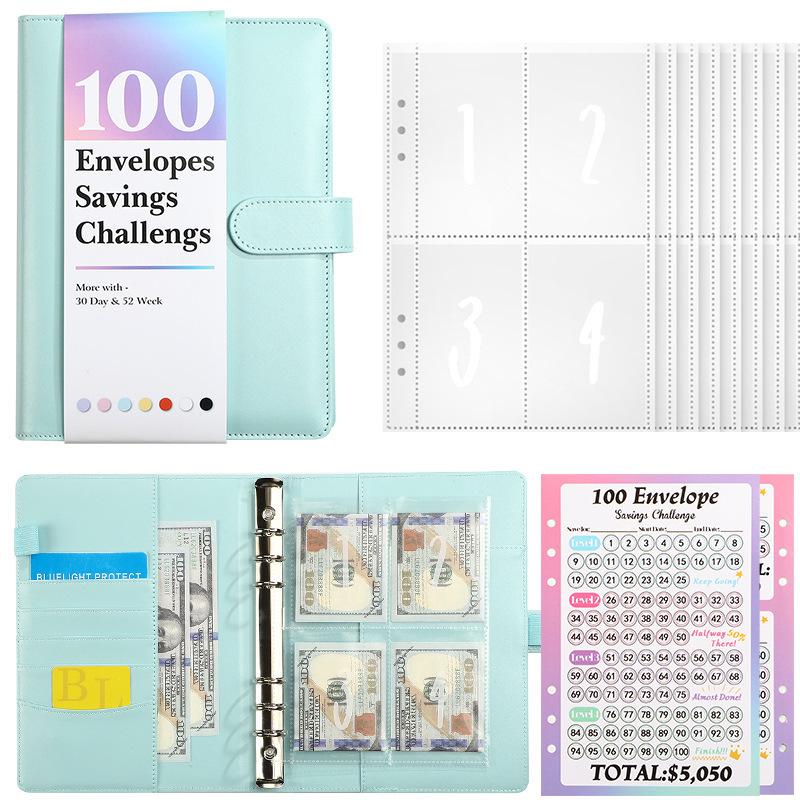 100-Day Envelope Challenge Loose-Leaf Notebook: PU Colored Savings Planner for Couples