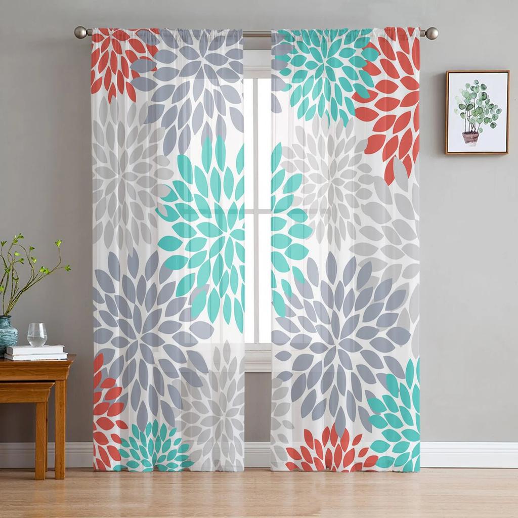 Perdele din tul cu flori galbene de culoare vintage Dahlia pentru sufragerie perdele transparente pentru dormitor perdea fereastră de bucătărie