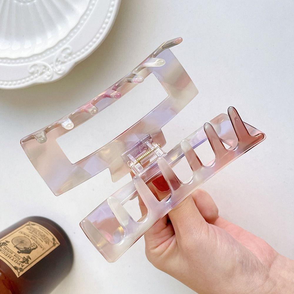 French Style Rectangular Hollow Hair Claw Colorful Shark Clip Acetic Acid Hair Clip  Travel