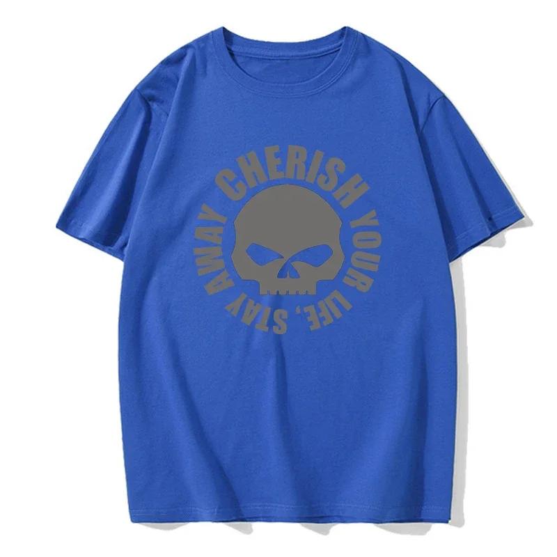Men's Summer T-shirt Letter Skull Pattern Printed Solid Color Round Neck Solid Color Fashion Casual T-shirt Men's Top