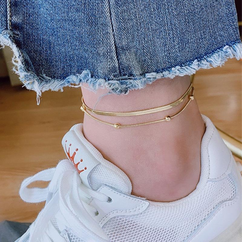 Trendy Double-Layer Titanium Steel Anklet for Girls: Fashionable, Colorfast, and Unique Design