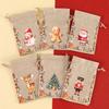 6pcs Watercolor Christmas Linen Candy Bags Burlap Drawstring Gifts Storage Bags Christmas Decorations 2026 Xmas Navidad Natal