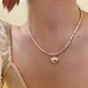 High Quality Crushed Bead Heart Necklace with Pearls Women Fashion Clavicle Chain for Daily Life Wearing
