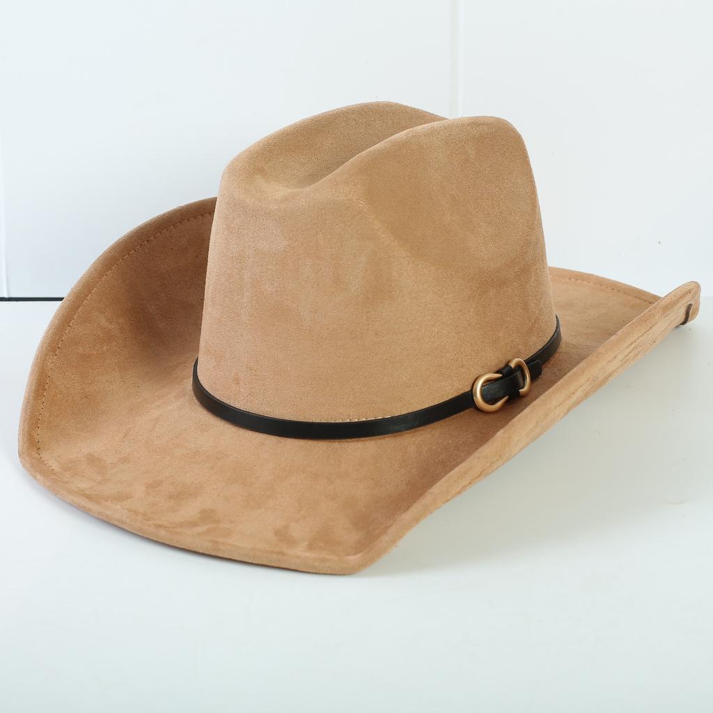 Popolare cappello western da cowboy in camoscio stile europeo e americano per uomo e donna, semplice e alla moda, a tesa larga, cappello jazz